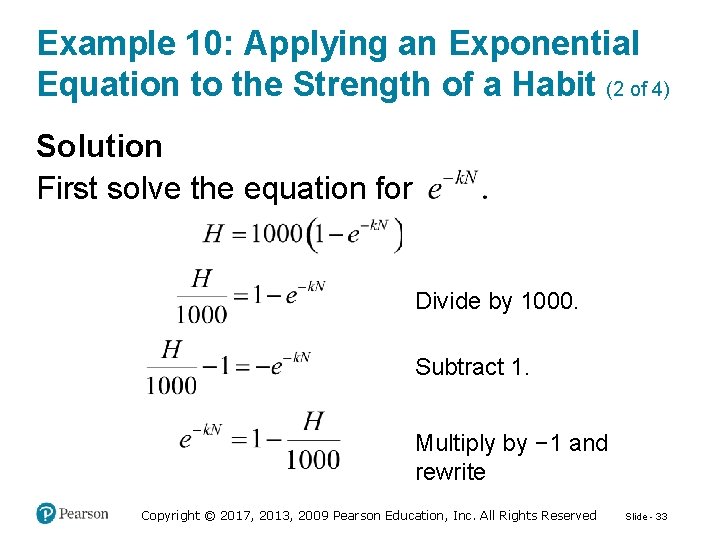 Example 10: Applying an Exponential Equation to the Strength of a Habit (2 of