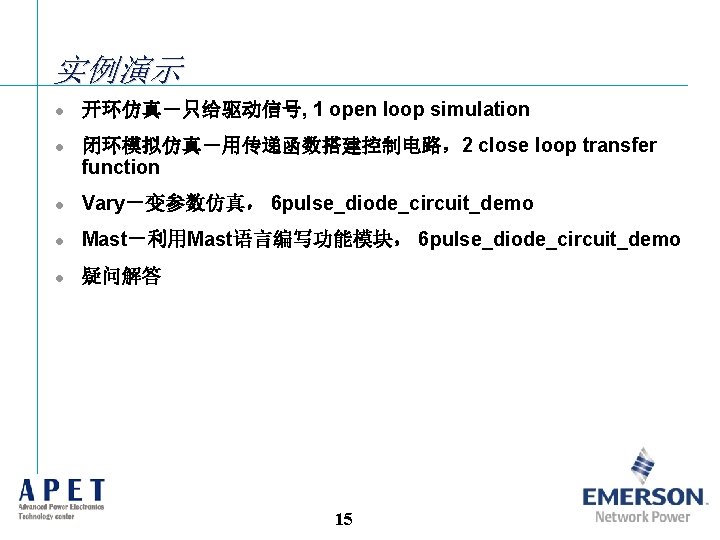 实例演示 l l 开环仿真－只给驱动信号, 1 open loop simulation 闭环模拟仿真－用传递函数搭建控制电路，2 close loop transfer function l