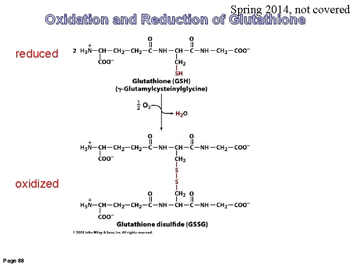 Spring 2014, not covered Oxidation and Reduction of Glutathione reduced oxidized Page 88 