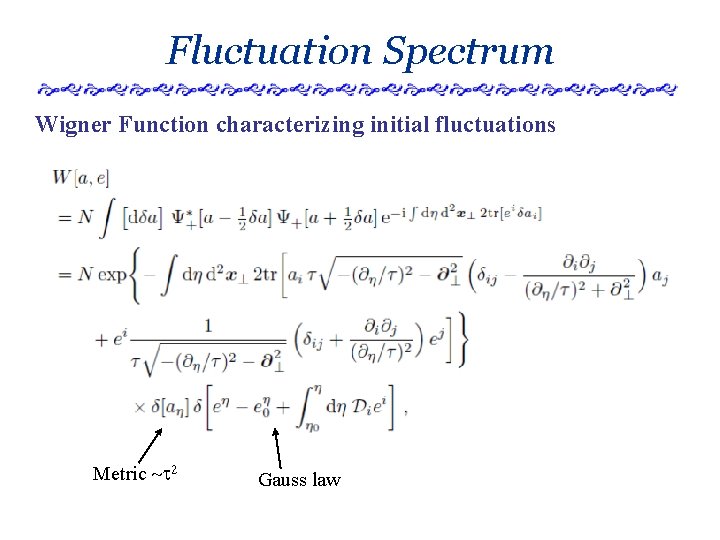 Fluctuation Spectrum Wigner Function characterizing initial fluctuations Metric ~t 2 Gauss law 