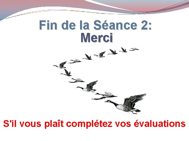 Fin de la Séance 2: Merci S'il vous plaît complétez vos évaluations 