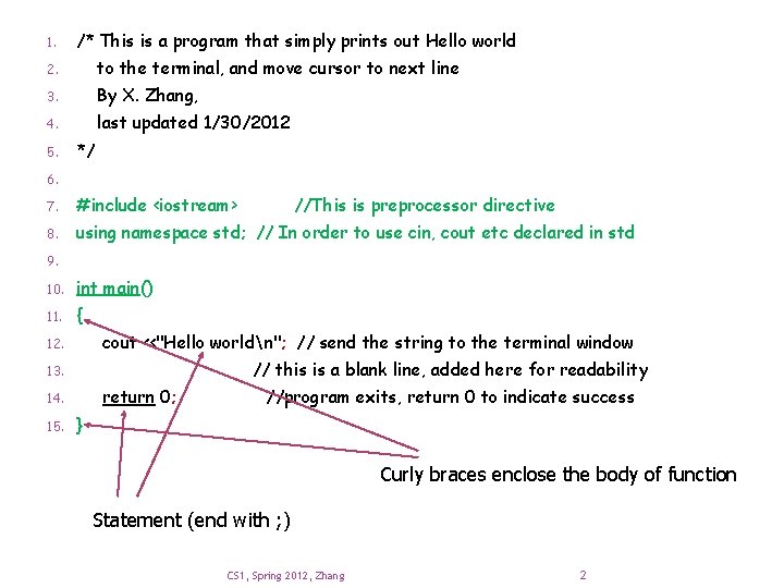 1. /* This is a program that simply prints out Hello world 2. to