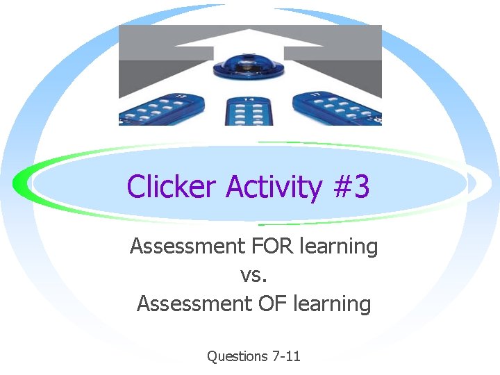 Clicker Activity #3 Assessment FOR learning vs. Assessment OF learning Questions 7 -11 