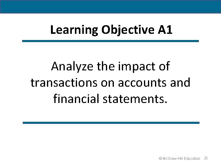 Learning Objective A 1 Analyze the impact of transactions on accounts and financial statements.