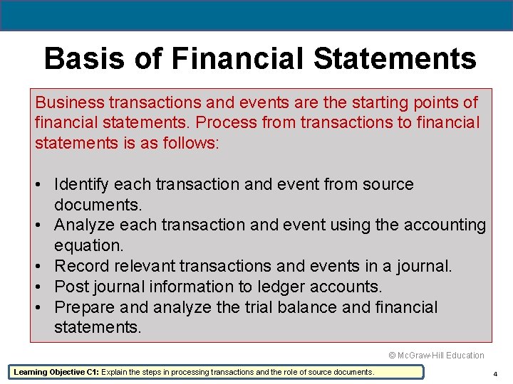 1 -4 Basis of Financial Statements Business transactions and events are the starting points