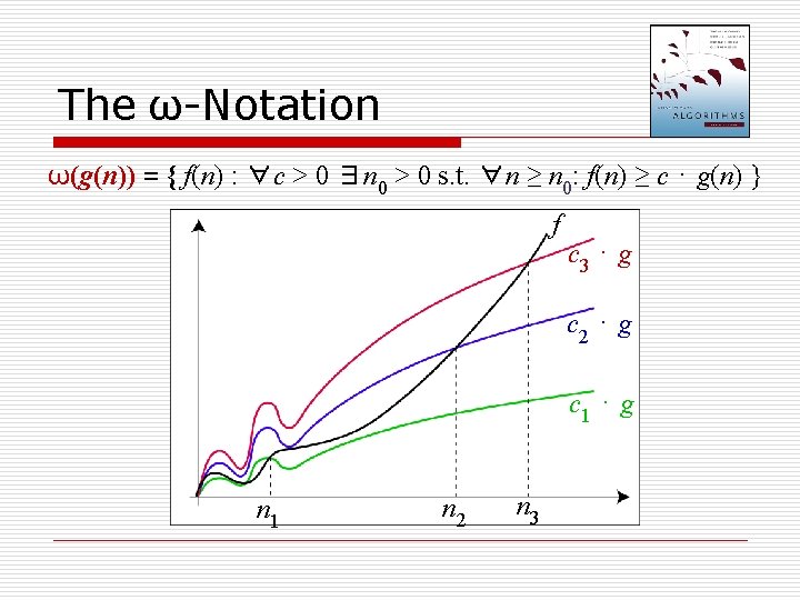 The ω-Notation ω(g(n)) = { f(n) : ∀c > 0 ∃n 0 > 0