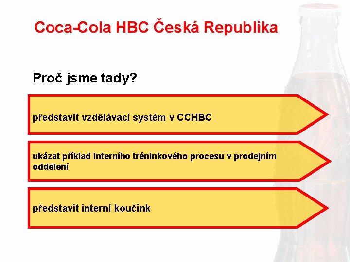 Coca-Cola HBC Česká Republika Proč jsme tady? představit vzdělávací systém v CCHBC ukázat příklad