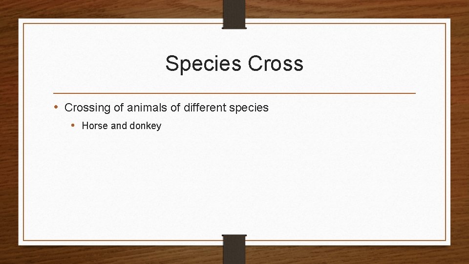 Species Cross • Crossing of animals of different species • Horse and donkey 