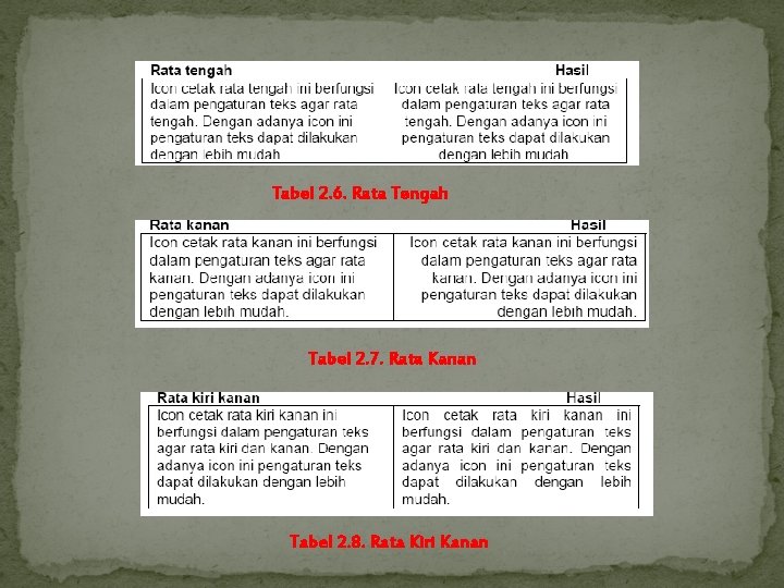 Tabel 2. 6. Rata Tengah Tabel 2. 7. Rata Kanan Tabel 2. 8. Rata