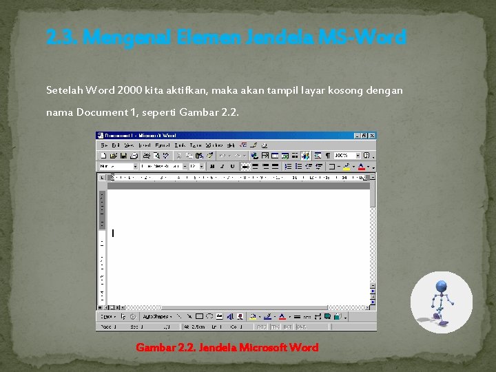2. 3. Mengenal Elemen Jendela MS-Word Setelah Word 2000 kita aktifkan, maka akan tampil