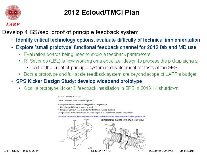 2012 Ecloud/TMCI Plan Develop 4 GS/sec. proof of principle feedback system • Identify critical