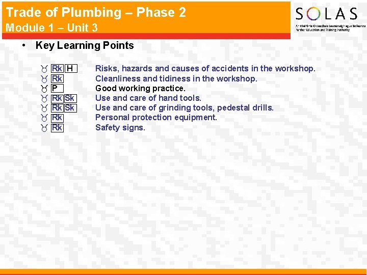 Trade of Plumbing – Phase 2 Module 1 – Unit 3 • Key Learning