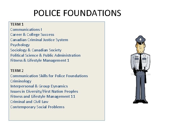 POLICE FOUNDATIONS TERM 1 Communications I Career & College Success Canadian Criminal Justice System