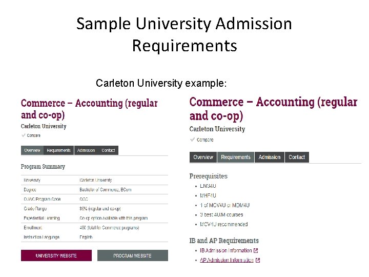 Sample University Admission Requirements Carleton University example: 