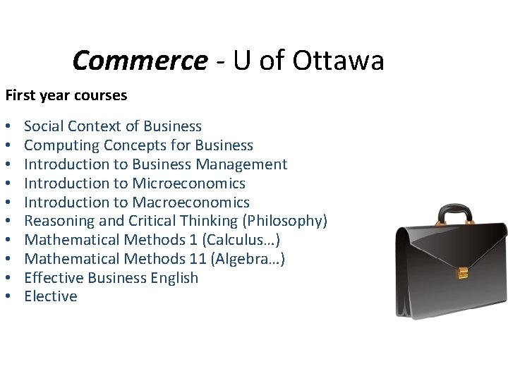 Commerce - U of Ottawa First year courses • • • Social Context of