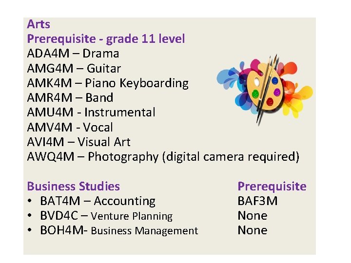 Arts Prerequisite - grade 11 level ADA 4 M – Drama AMG 4 M