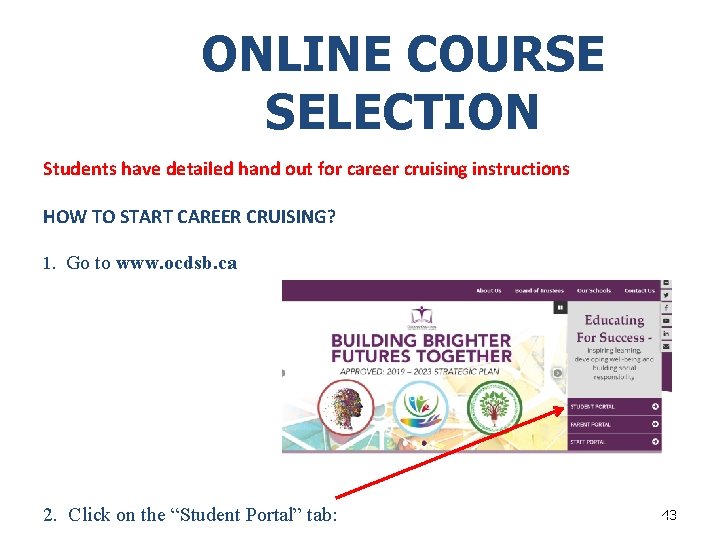 ONLINE COURSE SELECTION Students have detailed hand out for career cruising instructions HOW TO