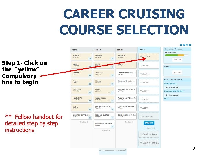 CAREER CRUISING COURSE SELECTION Step 1 - Click on the “yellow” Compulsory box to