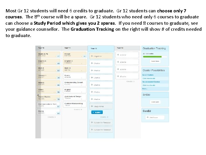 Most Gr 12 students will need 6 credits to graduate. Gr 12 students can