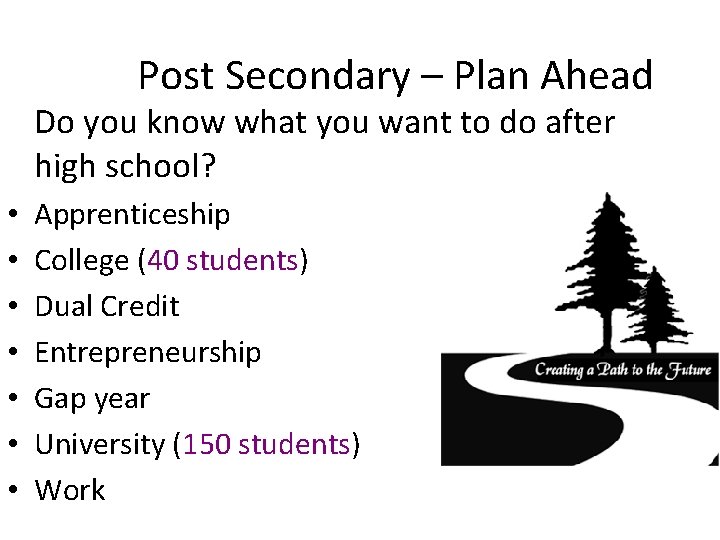 Post Secondary – Plan Ahead Do you know what you want to do after