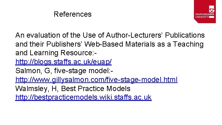 References An evaluation of the Use of Author-Lecturers’ Publications and their Publishers’ Web-Based Materials