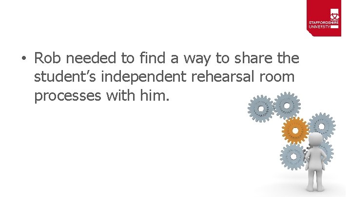  • Rob needed to find a way to share the student’s independent rehearsal