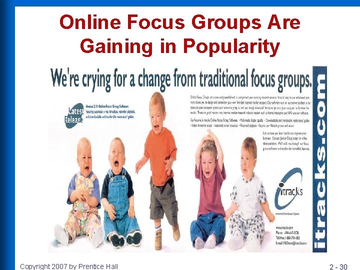 Online Focus Groups Are Gaining in Popularity Copyright 2007 by Prentice Hall 2 -