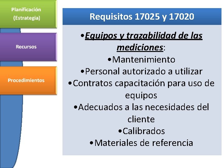 Requisitos 17025 y 17020 • Equipos y trazabilidad de las mediciones: • Mantenimiento •