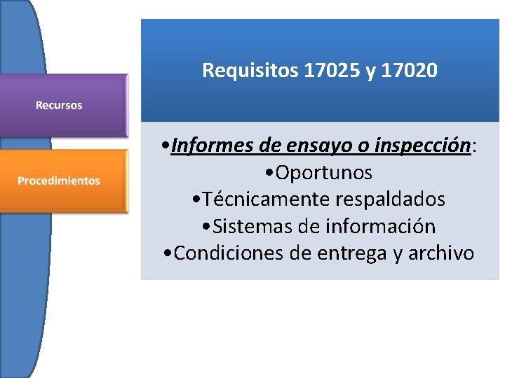 Requisitos 17025 y 17020 • Informes de ensayo o inspección: • Oportunos • Técnicamente