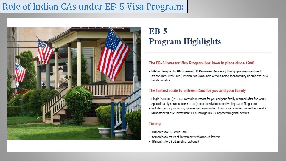 Role of Indian CAs under EB-5 Visa Program: 