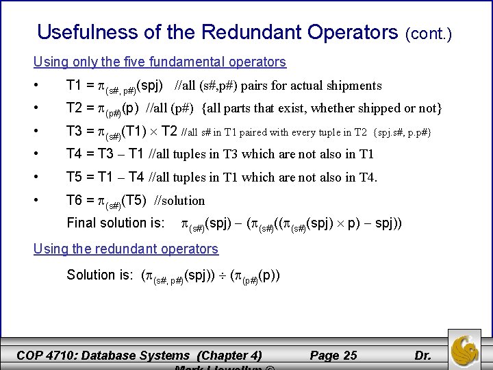 Usefulness of the Redundant Operators (cont. ) Using only the five fundamental operators •