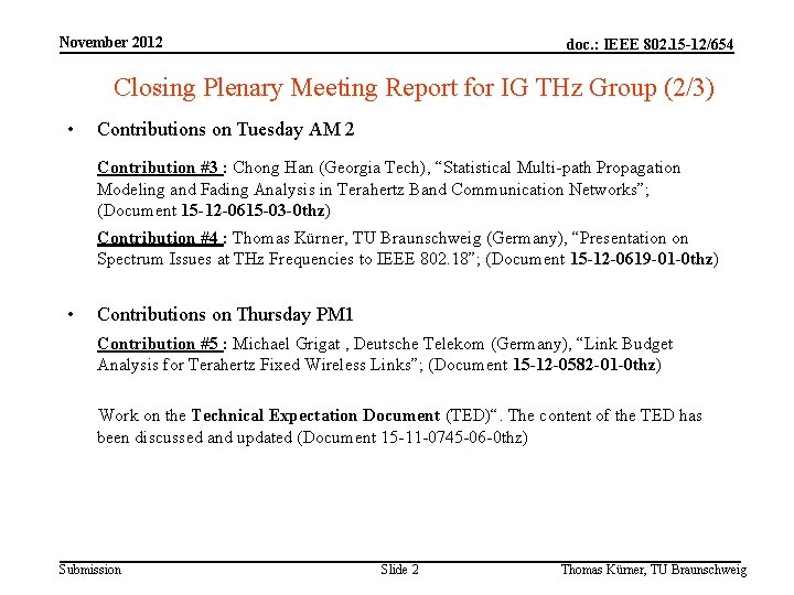 November 2012 doc. : IEEE 802. 15 -12/654 Closing Plenary Meeting Report for IG