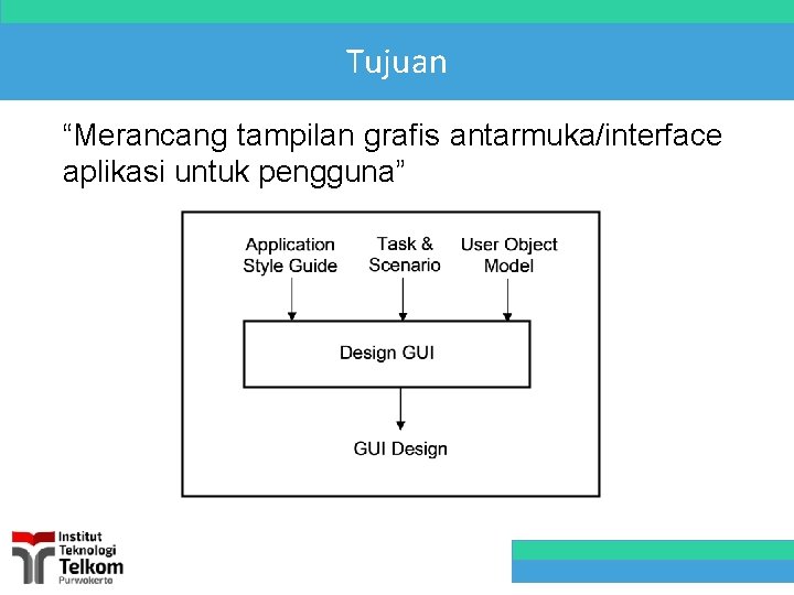 Tujuan “Merancang tampilan grafis antarmuka/interface aplikasi untuk pengguna” 