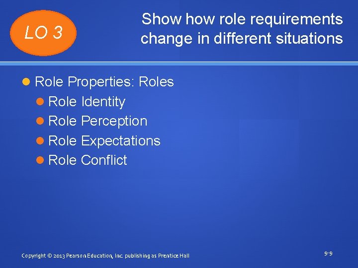 LO 3 Show role requirements change in different situations Role Properties: Roles Role Identity