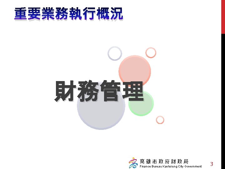 重要業務執行概況 財務管理 高雄市政府財政局 Finance Bureau Kaohsiung City Government 3 