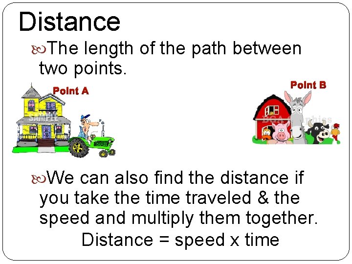 Distance The length of the path between two points. Point A Point B We