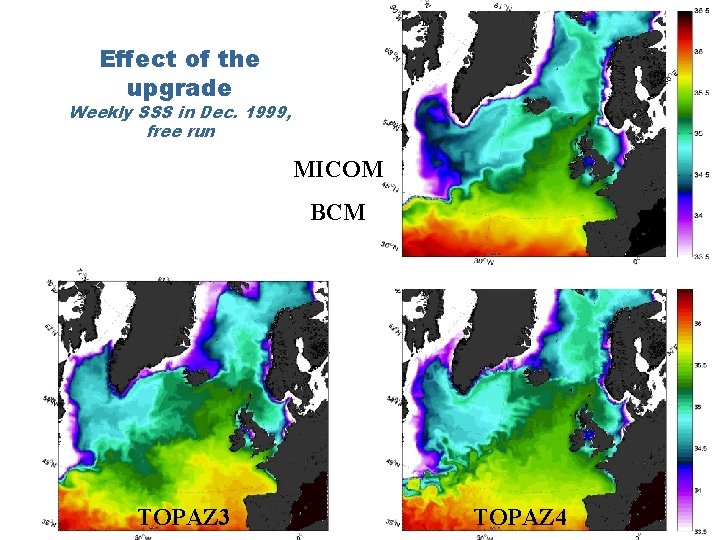 Effect of the upgrade Weekly SSS in Dec. 1999, free run MICOM BCM TOPAZ