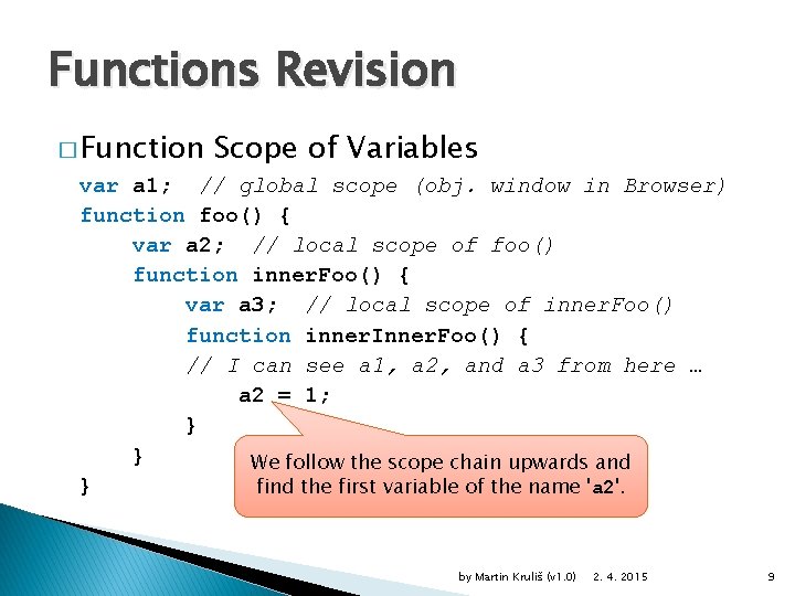 Functions Revision � Function Scope of Variables var a 1; // global scope (obj.