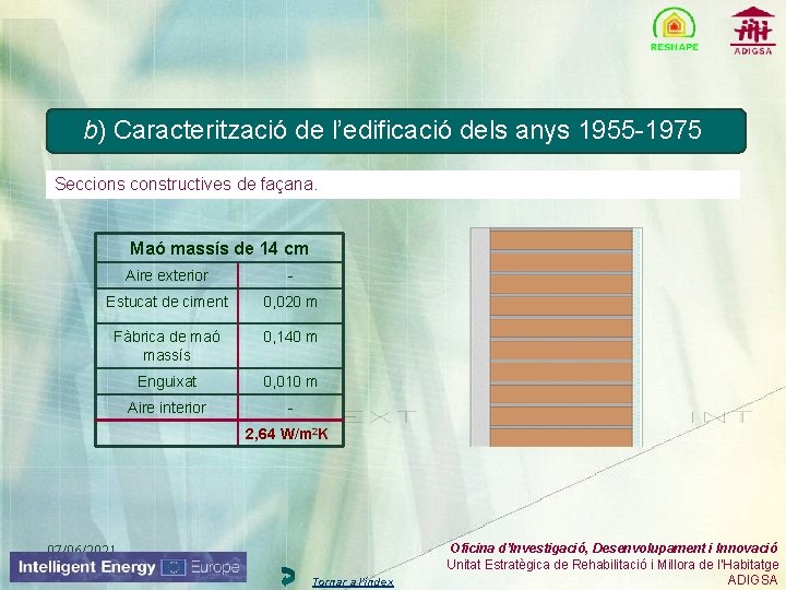 b) Caracterització de l’edificació dels anys 1955 -1975 Seccions constructives de façana. Maó massís