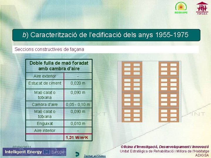 b) Caracterització de l’edificació dels anys 1955 -1975 Seccions constructives de façana Doble fulla