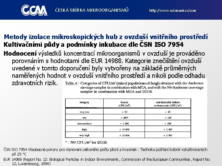 ČESKÁ SBÍRKA MIKROORGANISMŮ http: //www. sci. muni. cz/ccm Metody izolace mikroskopických hub z ovzduší