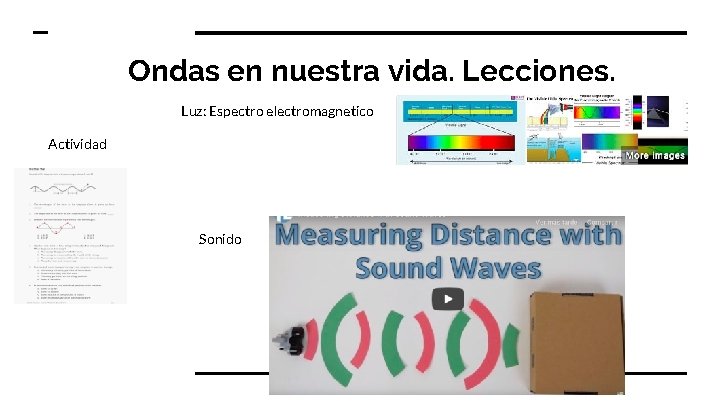 Ondas en nuestra vida. Lecciones. Luz: Espectro electromagnetico Actividad es Sonido 