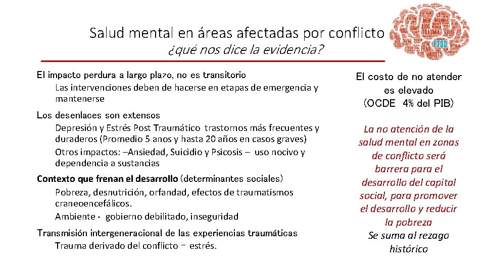 Salud mental en áreas afectadas por conflictos: ¿qué nos dice la evidencia? El impacto