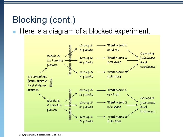 Blocking (cont. ) n Here is a diagram of a blocked experiment: Copyright ©