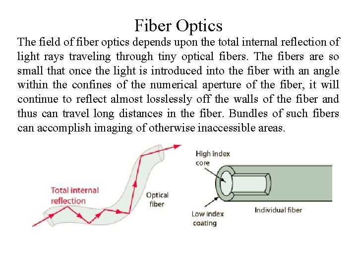 Fiber Optics The field of fiber optics depends upon the total internal reflection of
