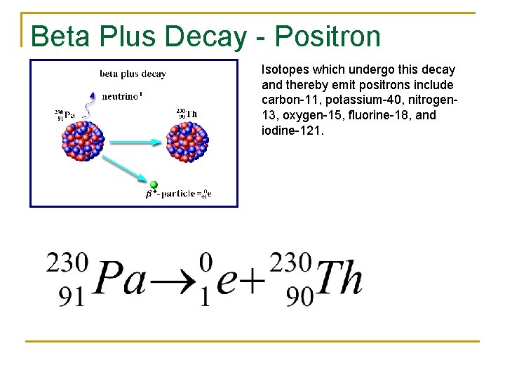 Beta Plus Decay - Positron Isotopes which undergo this decay and thereby emit positrons
