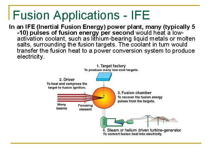 Fusion Applications - IFE In an IFE (Inertial Fusion Energy) power plant, many (typically