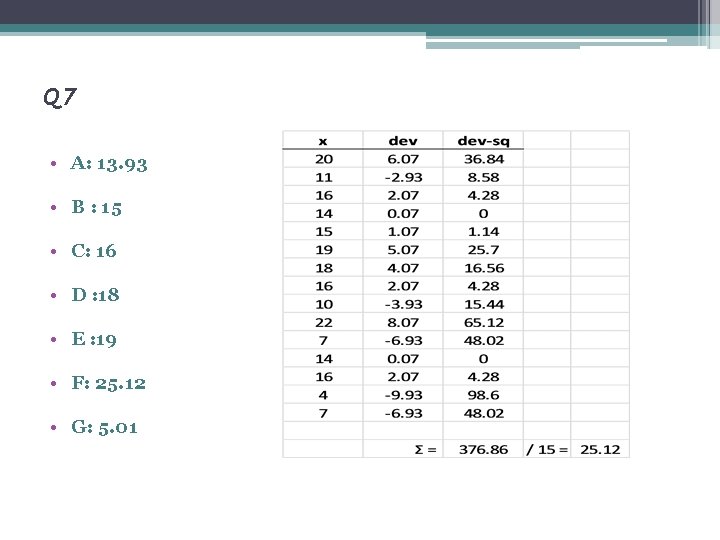 Q 7 • A: 13. 93 • B : 15 • C: 16 •