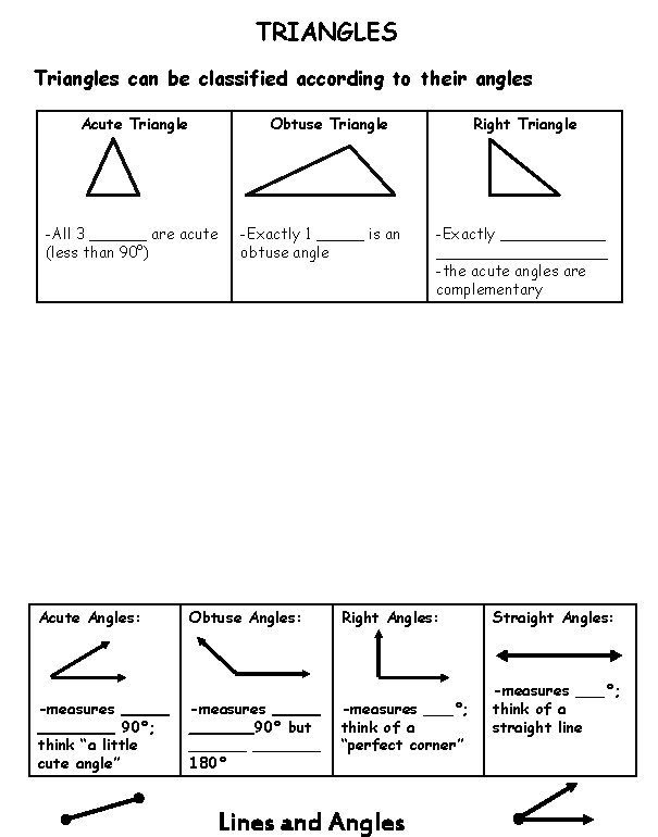 TRIANGLES Triangles can be classified according to their angles Acute Triangle Obtuse Triangle -All