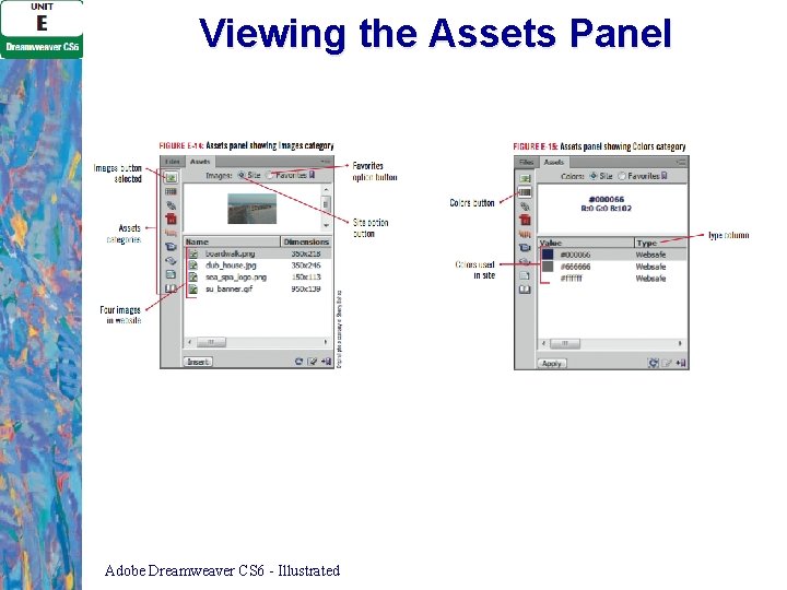 Viewing the Assets Panel Adobe Dreamweaver CS 6 - Illustrated 
